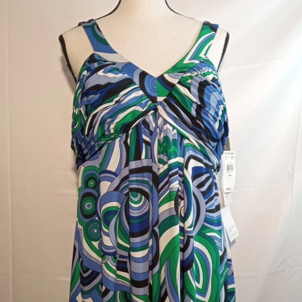 Oleg Cassini Blue and Green Sleeveless Sundress size 14 NWT